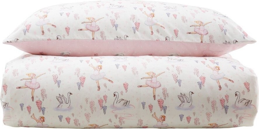 Bílé/růžové bavlněné dětské povlečení do postýlky 120x150 cm Ballerina – Belle & Boo