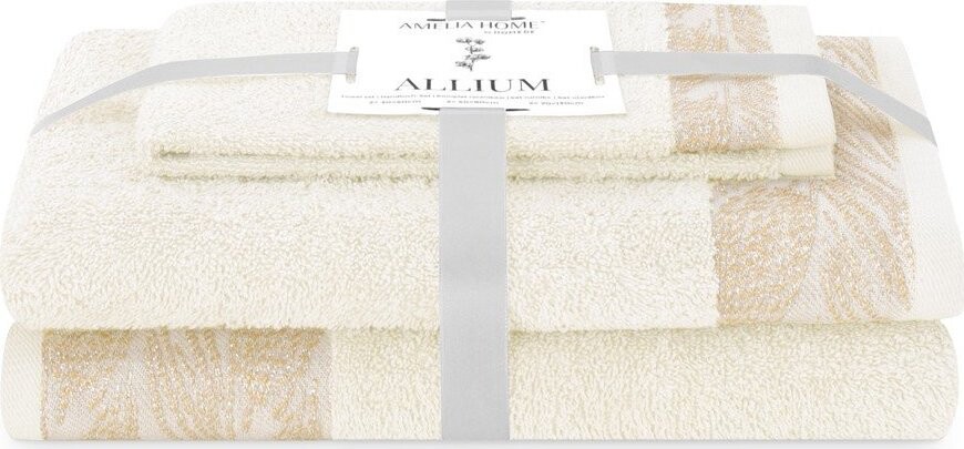Krémové froté bavlněné ručníky a osušky v sadě 3 ks Allium – Restilo