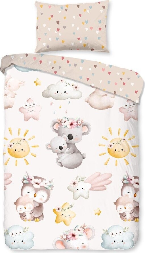 Hnědé/béžové bavlněné dětské povlečení do postýlky 100x135 cm Hugs – Good Morning