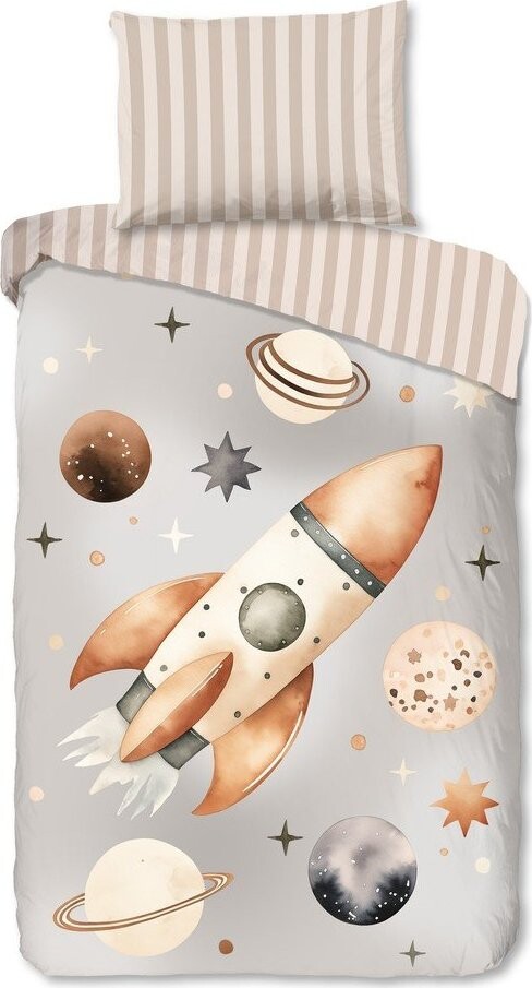 Šedobéžové bavlněné dětské povlečení na jednolůžko 140x200 cm Explore – Good Morning