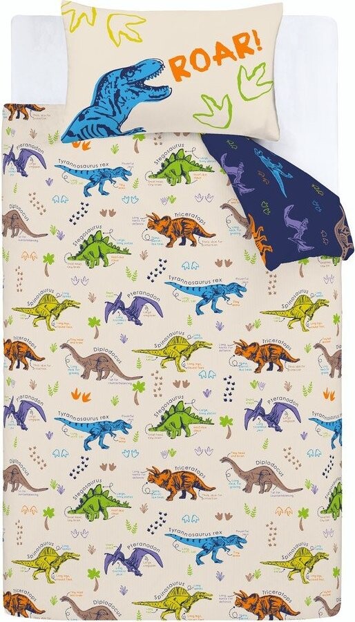 Modré/béžové dětské povlečení na dvoulůžko 200x200 cm Prehistoric Dinosaurs – Catherine Lansfield