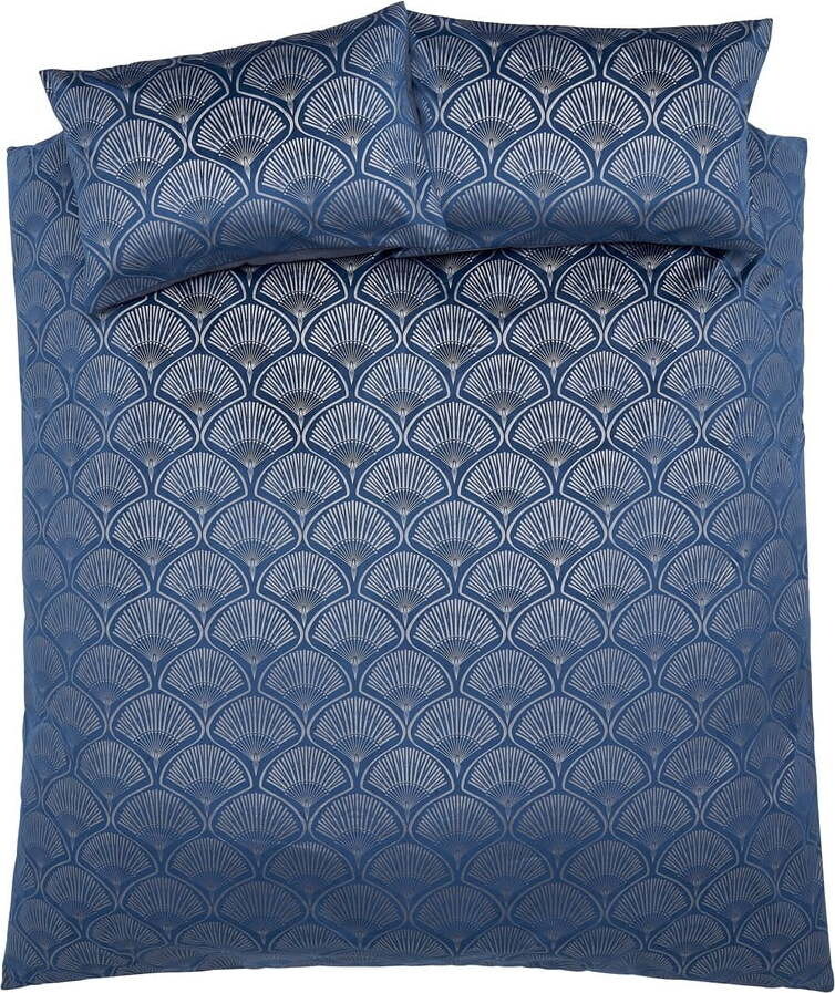 Modré povlečení na dvoulůžko/prodloužené 230x220 cm Art Deco Pearl – Catherine Lansfield