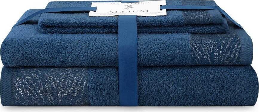 Tmavě modré froté bavlněné ručníky a osušky v sadě 3 ks Allium – Restilo