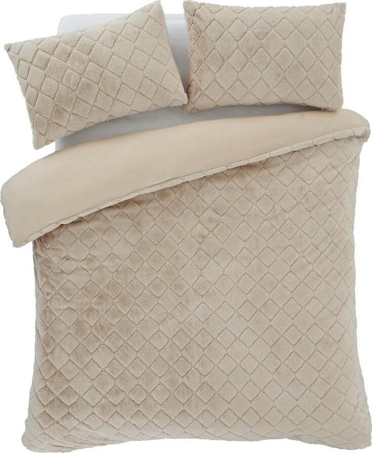 Béžové povlečení na dvoulůžko/prodloužené z mikroplyše 230x220 cm Cosy Diamond – Catherine Lansfield