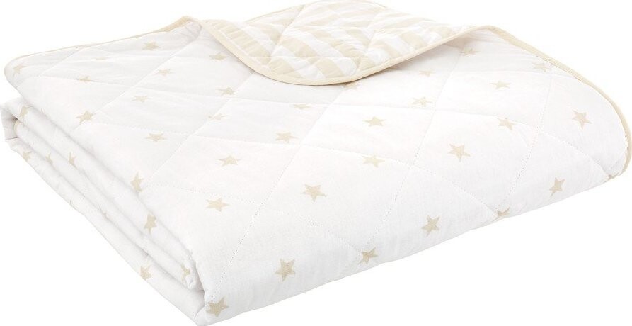 Bílý/béžový bavlněný prošívaný dětský přehoz 135x190 cm Mini Star & Stripes – Bianca