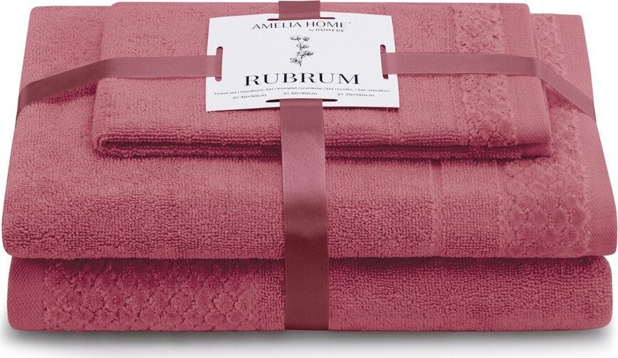 Růžové froté bavlněné ručníky a osušky v sadě 3 ks Rubrum – Restilo