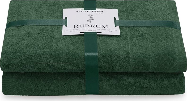 Tmavě zelené froté bavlněné ručníky a osušky v sadě 2 ks Rubrum – Restilo