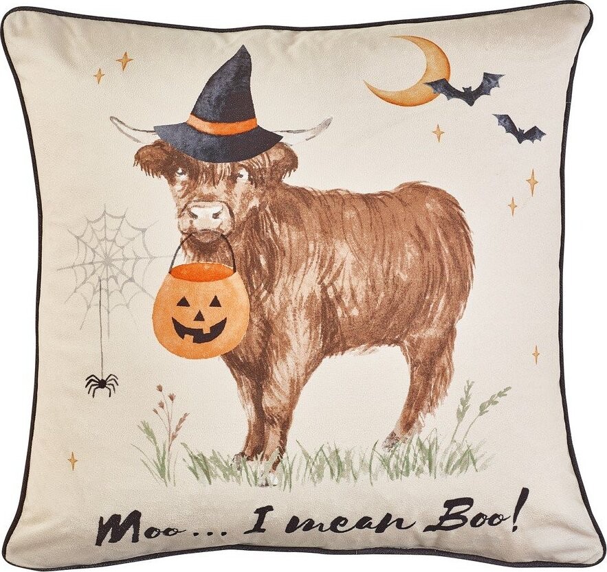 Dekorační polštář s haloweenským motivem 45x45 cm Halloween Highland Cow – Catherine Lansfield