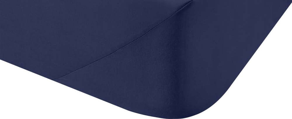 Tmavě modré napínací prostěradlo z bavlněného perkálu 135x190 cm Cotton Percale – Bianca