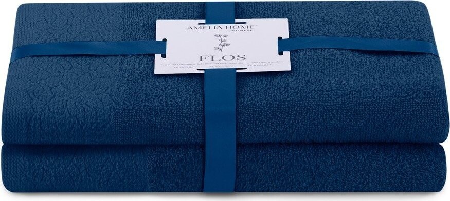 Tmavě modré froté bavlněné ručníky a osušky v sadě 2 ks Flos – Restilo