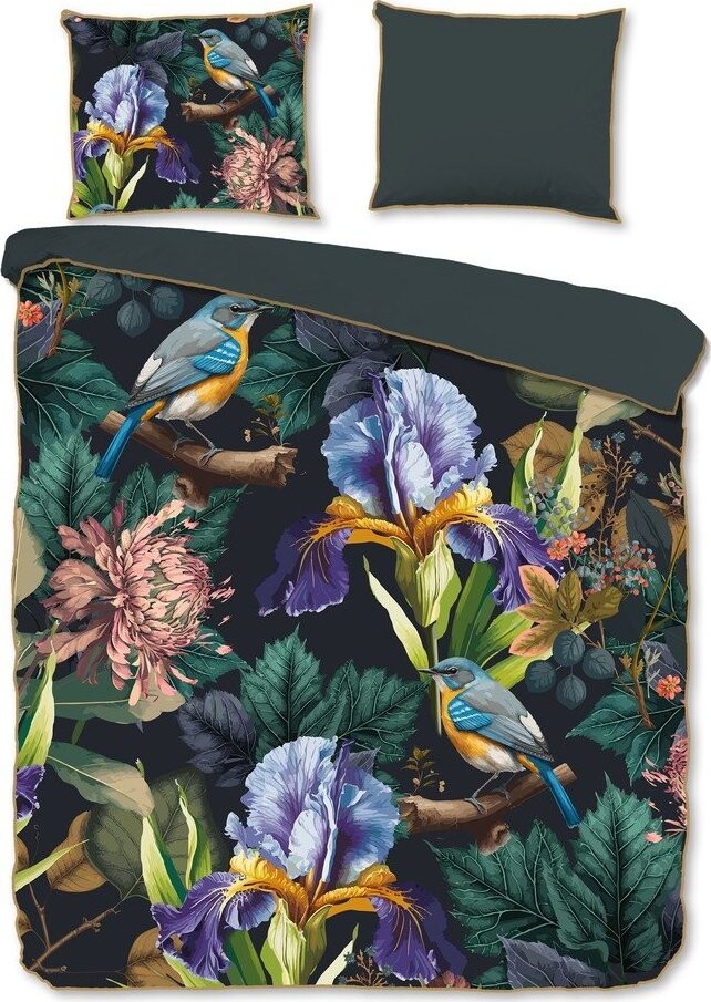 Antracitové povlečení na dvoulůžko/prodloužené z bavlněného saténu 200x220 cm Dilana – Descanso