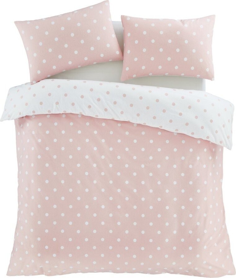 Bílé/růžové flanelové povlečení na dvoulůžko/prodloužené 230x220 cm Polka Dot – Catherine Lansfield