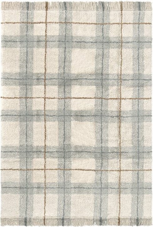 Krémový/šalvějově zelený pratelný/ručně tkaný bavlněný koberec 140x190 cm Tartan Blue Sage – Lorena Canals