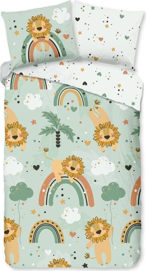 Zelené bavlněné dětské povlečení na jednolůžko/prodloužené 140x220 cm Lions – Good Morning