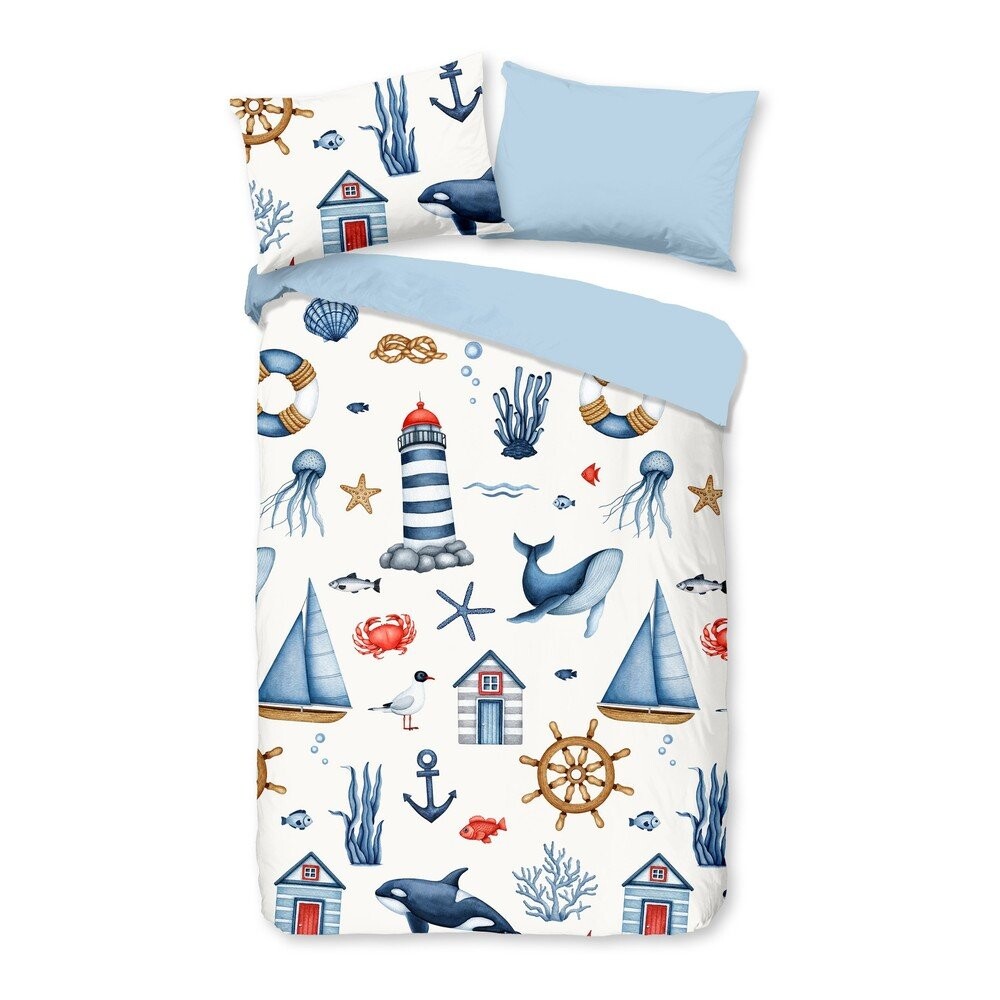 Modré/krémové bavlněné dětské povlečení do postýlky 100x135 cm Ahoy – Good Morning