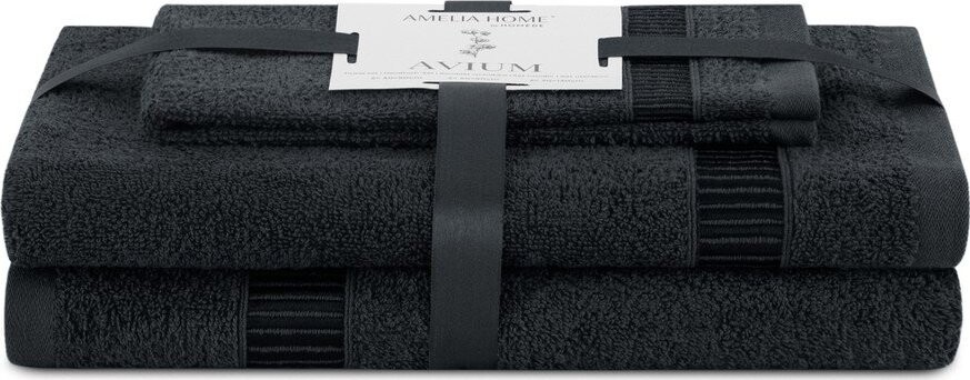 Černé froté bavlněné ručníky a osušky v sadě 3 ks Avium – Restilo
