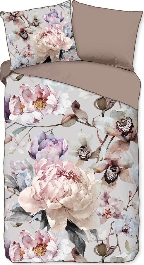 Šedé/hnědé povlečení na jednolůžko/prodloužené z bavlněného saténu 140x220 cm Colinda – Descanso