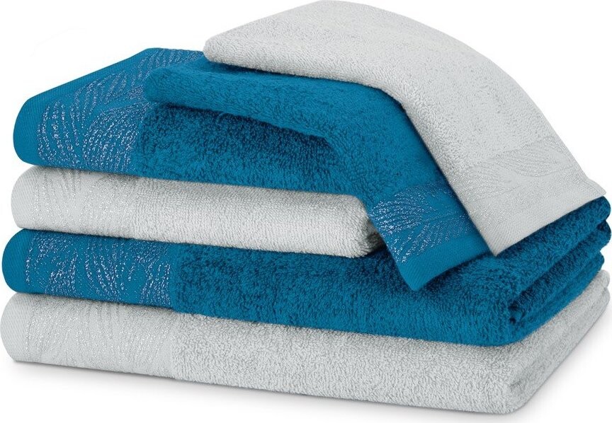 Modré/šedé froté bavlněné ručníky a osušky v sadě 6 ks Allium – Restilo