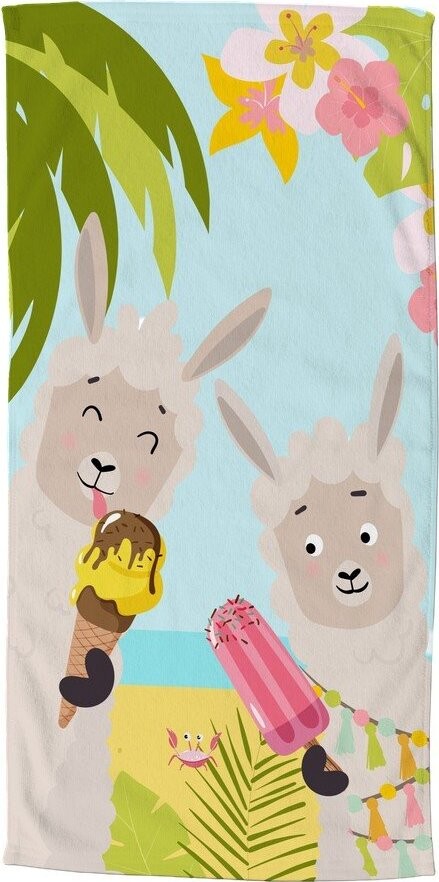 Dětská sametová plážová osuška 75x150 cm Happy lamas – Good Morning