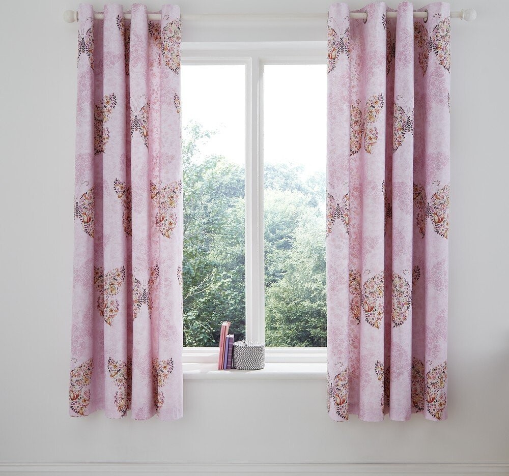 Růžový dětský závěs 2 ks 168x183 cm Enchanted Butterfly – Catherine Lansfield