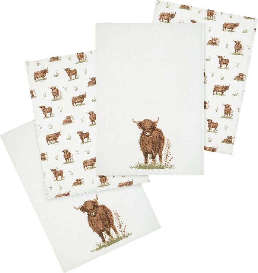 Bavlněné utěrky v sadě 4 ks 50x70 cm Angus Highland Cow – Catherine Lansfield