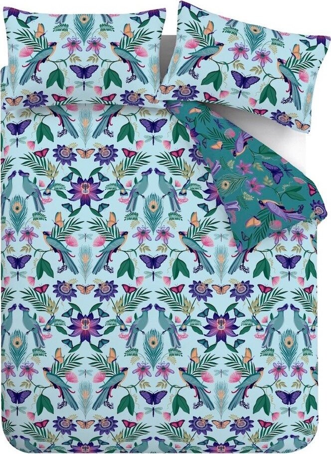 Modré povlečení na dvoulůžko 200x200 cm Mya Tropical Floral – Catherine Lansfield