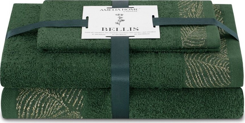 Tmavě zelené froté bavlněné ručníky a osušky v sadě 3 ks Bellis – Restilo