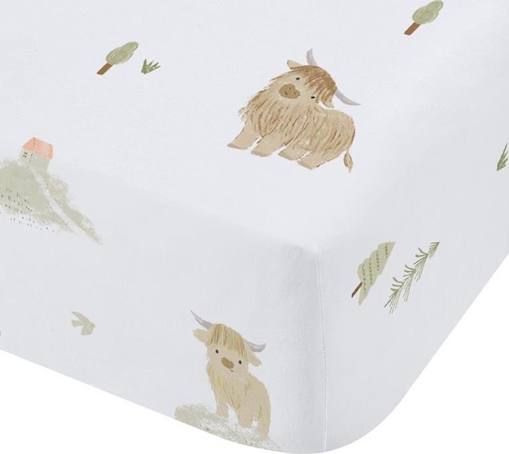 Bílé napínací bavlněné dětské prostěradlo na dvoulůžko 135x190 cm Mini Moo Cow – Bianca