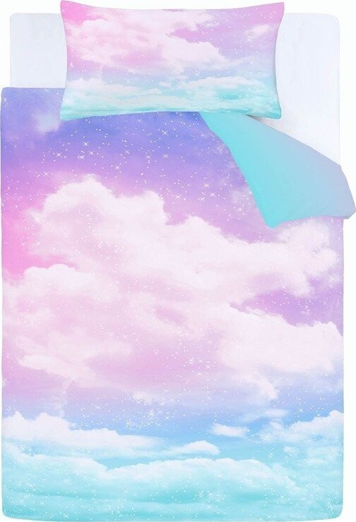 Modré/růžové dětské povlečení na dvoulůžko 200x200 cm Ombre Rainbow Clouds – Catherine Lansfield