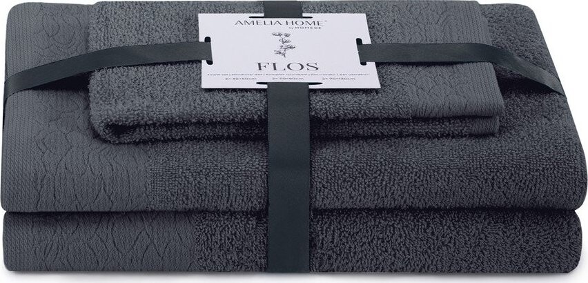 Tmavě šedé froté bavlněné ručníky a osušky v sadě 3 ks Flos – Restilo
