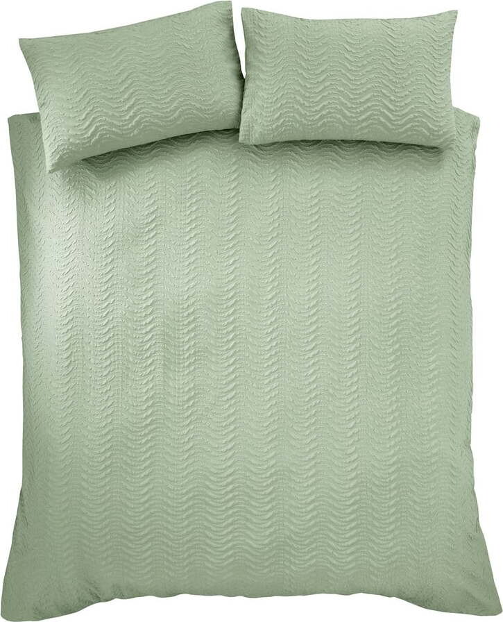 Zelené krepové povlečení na dvoulůžko/prodloužené 230x220 cm Heatset Wave – Catherine Lansfield
