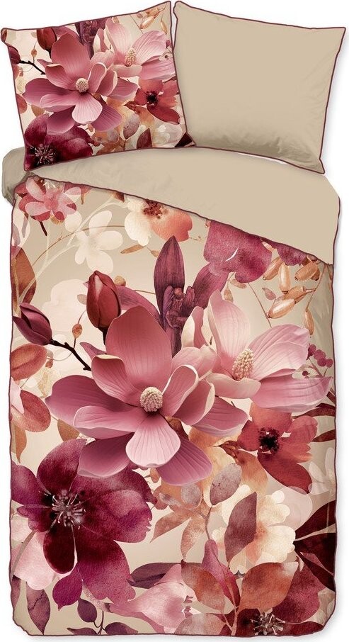 Růžové/béžové povlečení na jednolůžko/prodloužené z bavlněného saténu 140x220 cm Chaja – Descanso