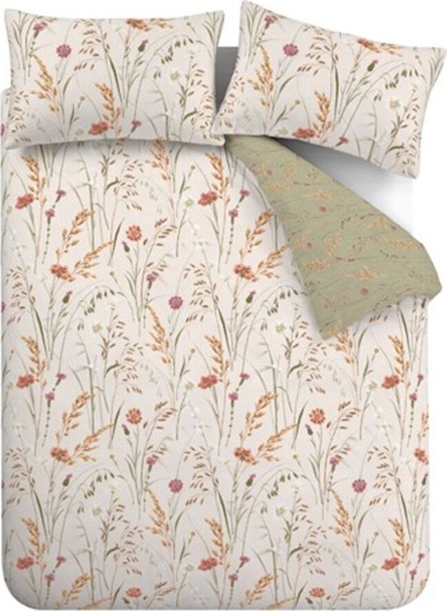 Zelené/hnědé flanelové povlečení na dvoulůžko 200x200 cm Grasmere Floral – Catherine Lansfield