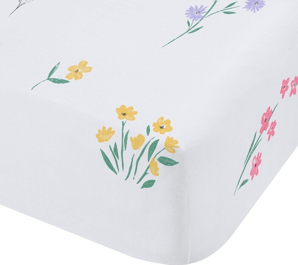 Bílé napínací dětské prostěradlo do postýlky 70x140 cm Bunny Tails Ditsy Flowers – Catherine Lansfield