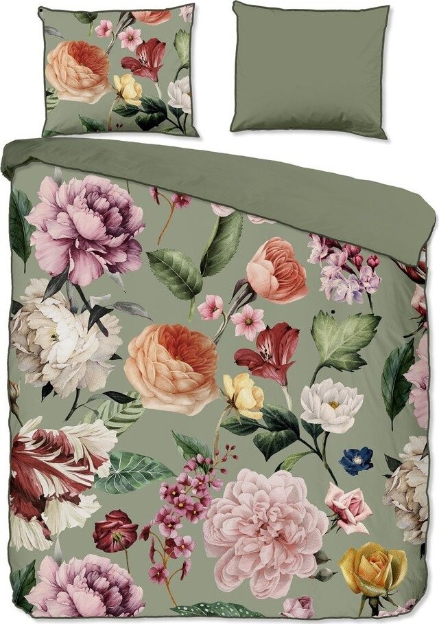 Zelené povlečení na dvoulůžko/prodloužené z bavlněného saténu 200x220 cm Fiori – Descanso