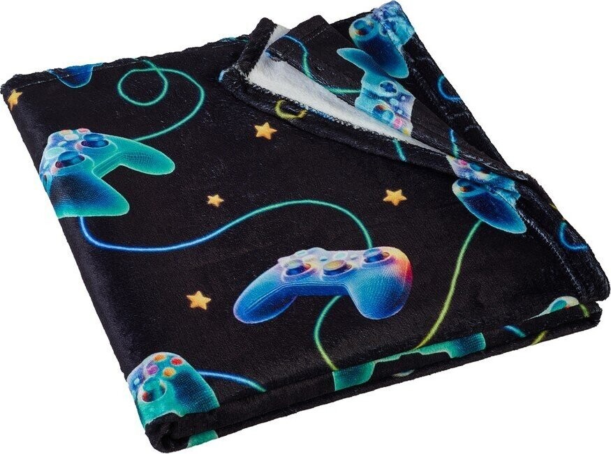 Černá/modrá dětská deka z mikroplyše 130x170 cm Gamer – Catherine Lansfield