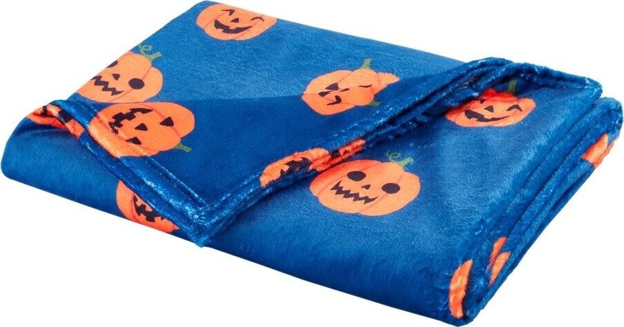 Modrá/oranžová deka s haloweenským motivem z mikroplyše 130x170 cm Halloween Pumpkins – Catherine Lansfield