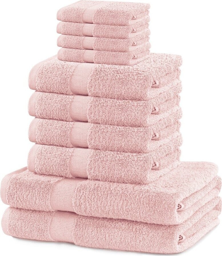 Světle růžové froté bavlněné ručníky a osušky v sadě 10 ks Marina – Restilo