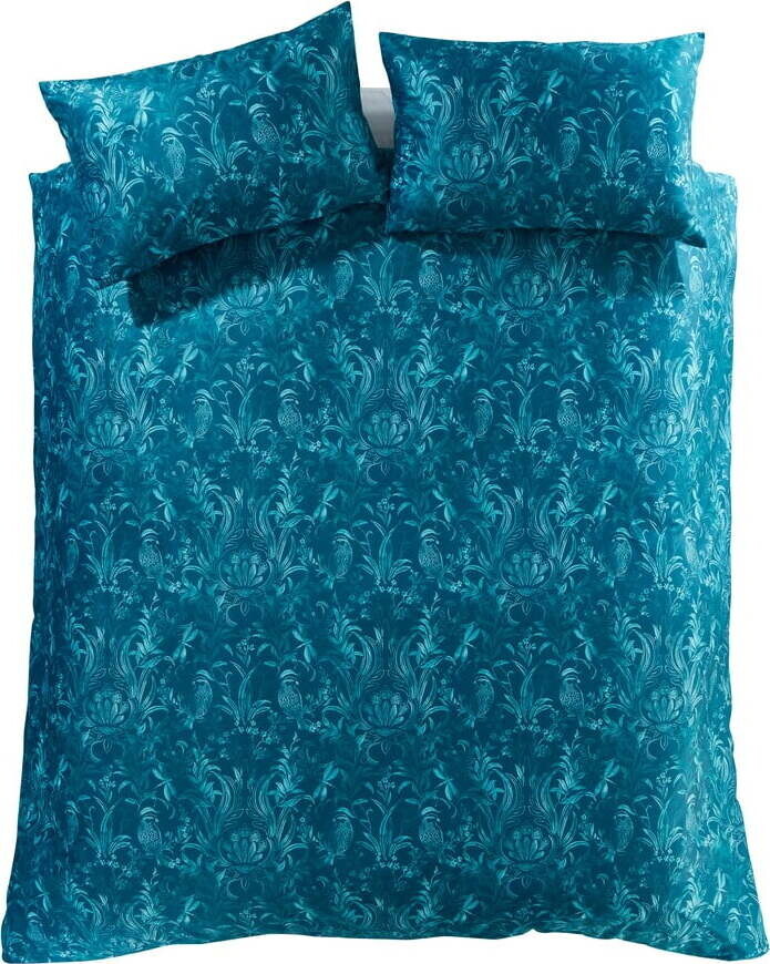 Modré sametové povlečení na dvoulůžko/prodloužené 230x220 cm Bridgerton Regal Birds – Catherine Lansfield