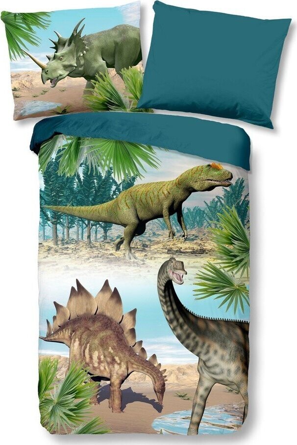Zelené/modré bavlněné dětské povlečení na jednolůžko 140x200 cm Dino – Good Morning