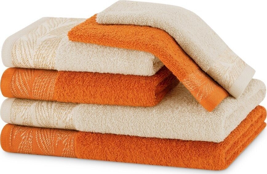 Oranžové/béžové froté bavlněné ručníky a osušky v sadě 6 ks Allium – Restilo