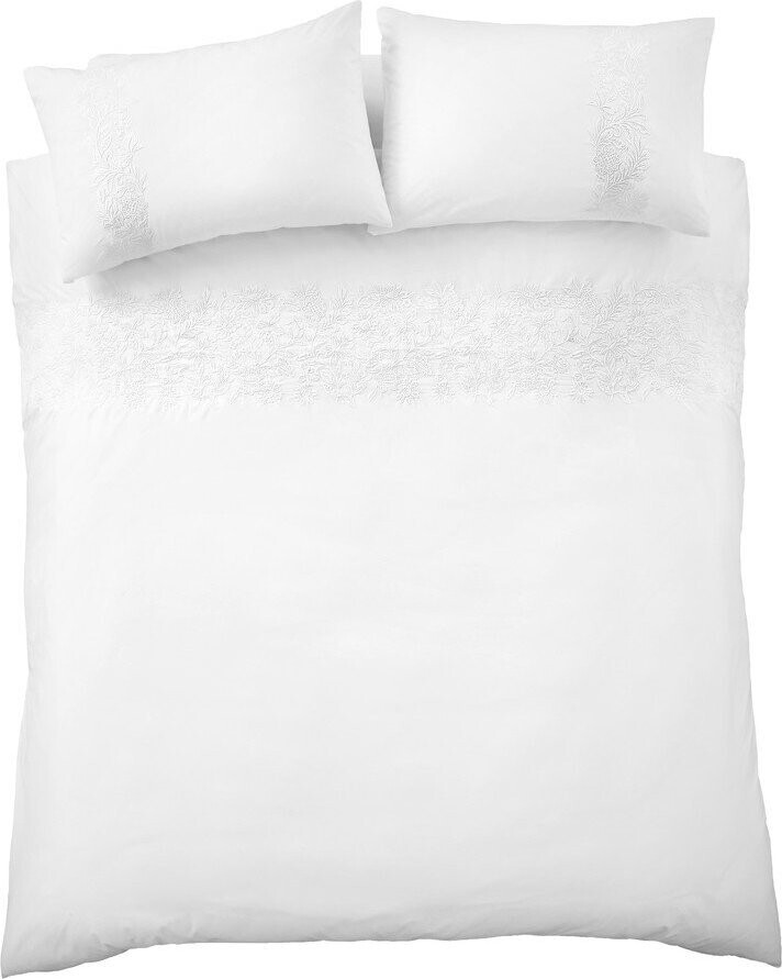 Bílé bavlněné povlečení na dvoulůžko/prodloužené 230x220 cm Embroidery Floral – Bianca