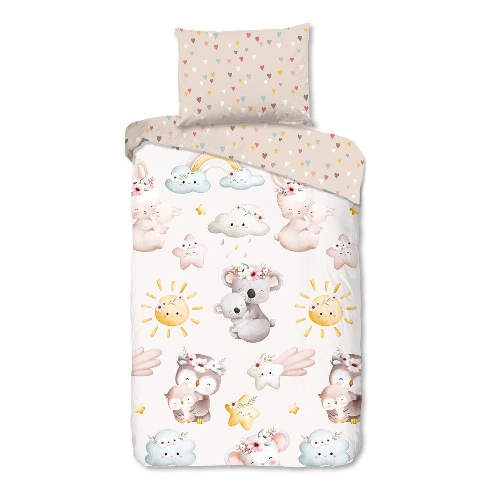 Hnědé/béžové bavlněné dětské povlečení na jednolůžko 140x200 cm Hugs – Good Morning