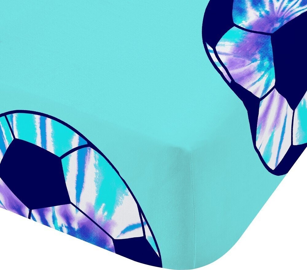 Tyrkysové napínací dětské prostěradlo na dvoulůžko 135x190 cm Tie Dye Football – Catherine Lansfield