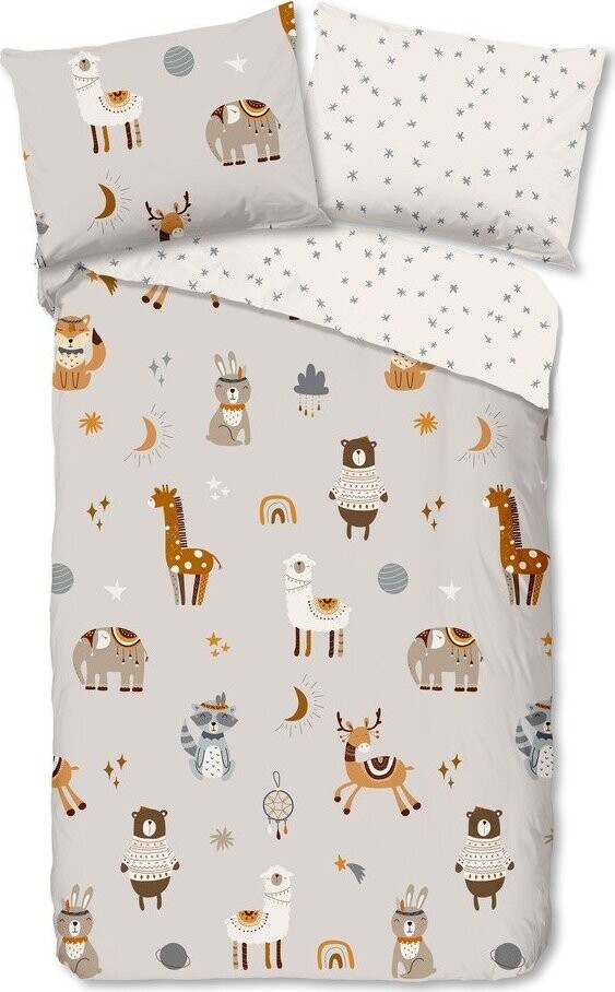 Šedobéžové bavlněné dětské povlečení na jednolůžko 140x200 cm Woody – Good Morning