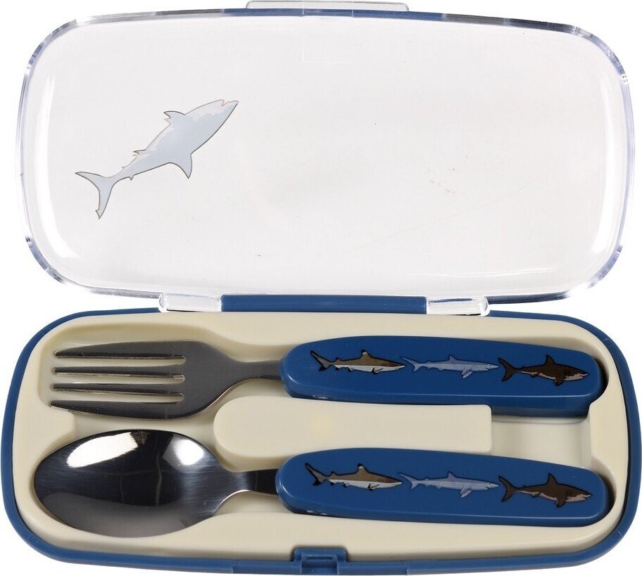 Modrý nerezový dětský příbor 2 ks Sharks – Rex London