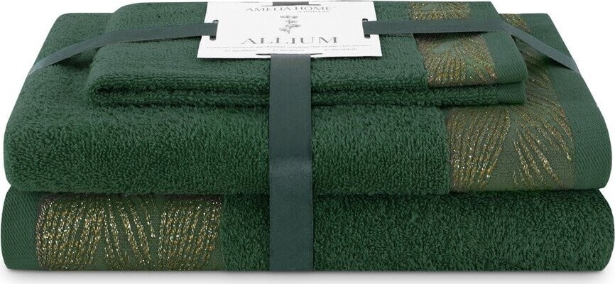 Tmavě zelené froté bavlněné ručníky a osušky v sadě 3 ks Allium – Restilo