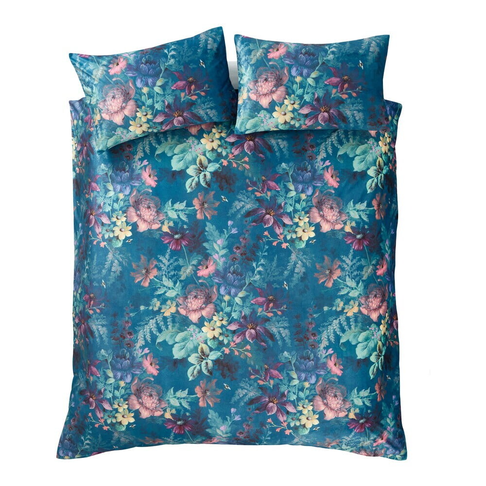 Zelenomodré sametové povlečení na dvoulůžko/prodloužené 230x220 cm Bridgerton Romantic Floral – Catherine Lansfield