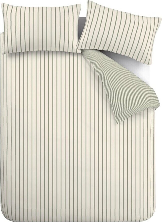Zelené/krémové bavlněné povlečení na jednolůžko 135x200 cm Hampton Stripe – Bianca