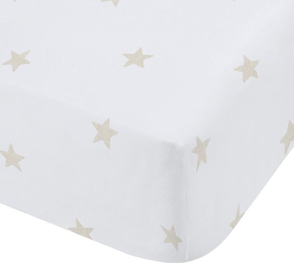 Bílé/béžové napínací bavlněné dětské prostěradlo na dvoulůžko 135x190 cm Mini Star & Stripes – Bianca
